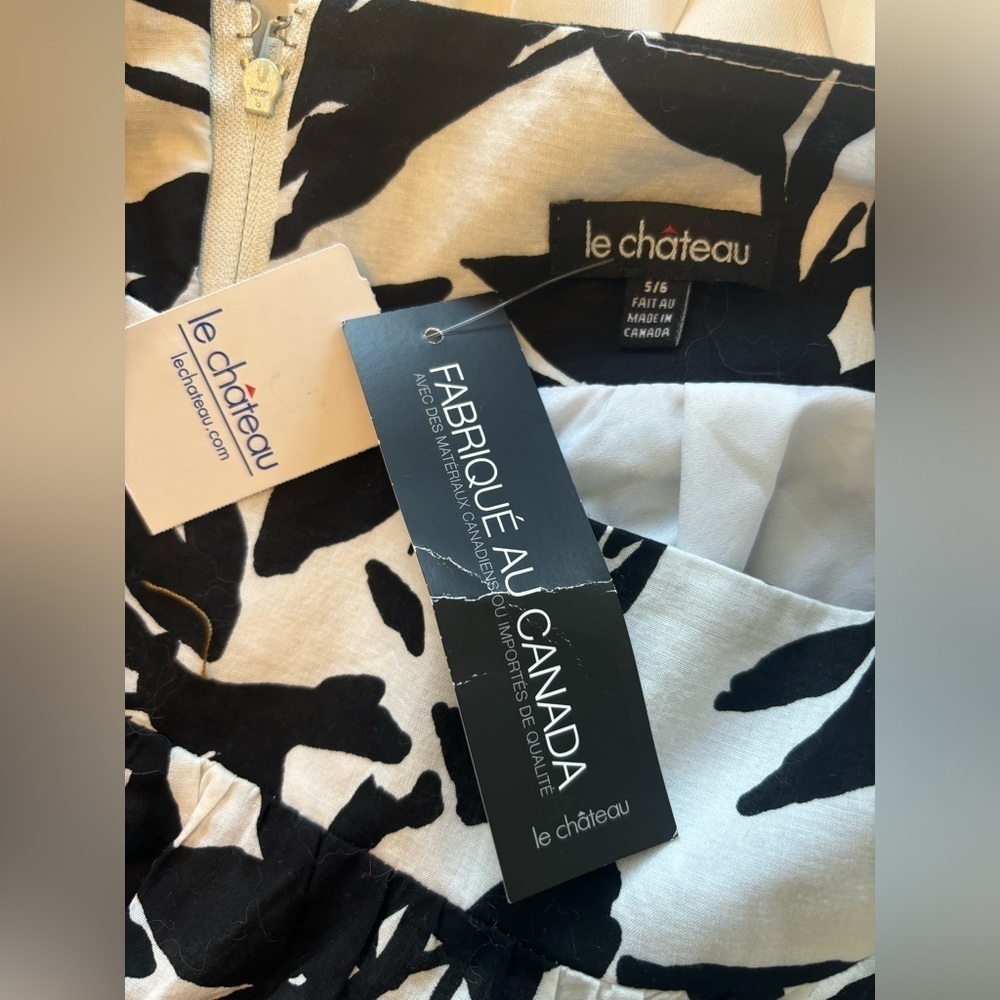 NWT Vintage Deadstock Le Chateau Cotton Black & White Leaf Print Skirt Size S - Picture 5 of 8